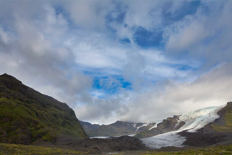 Glacier tongue descending through volcanic mountains, Fjallabak, Iceland, fine art landscape photograph by Peter Cox