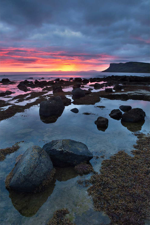 Sunrise over Colliery Bay with Fair Head cliffs and mountains, Co. Antrim, fine art landscape photograph by Peter Cox