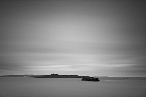 Black and white long exposure of Dursey Island, the Cow and the Calf, Co. Cork, fine art landscape photograph by Peter Cox