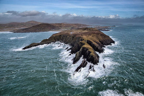 Aerial view of rugged cliffs at Brow Head, Ireland's most southerly point, Co. Cork, fine art aerial photograph by Peter Cox