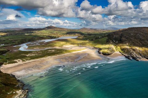 Aerial view of Barley Cove beach and dunes, West Cork coast, Ireland — fine art landscape photograph by Peter Cox