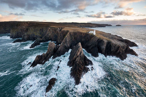 Aerial photograph of Aranmore lighthouse on cliffs, Co. Donegal, Ireland, fine art photograph by Peter Cox