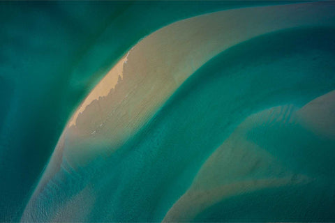 Aerial view of the Gweebarra River with turquoise waters and sand banks at Portnoo, Co. Donegal — fine art aerial photograph by Peter Cox
