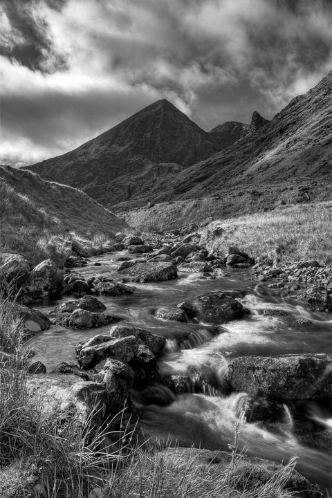 Carrauntoohil and Hag's Glen with river in foreground, Co. Kerry, fine art landscape photograph by Peter Cox