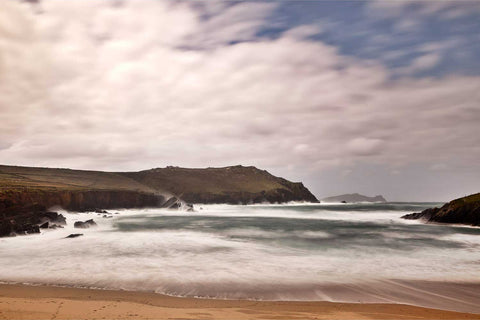 Long exposure of waves at Clogher Strand with islands beyond, Dingle, Co. Kerry, fine art landscape photograph by Peter Cox