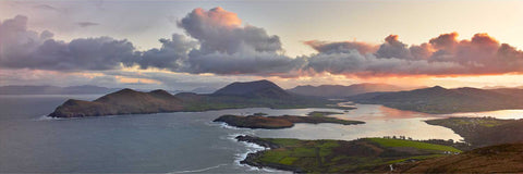 Sunrise panorama over Doulus Bay and Valentia lighthouse, Co. Kerry, fine art landscape photograph by Peter Cox