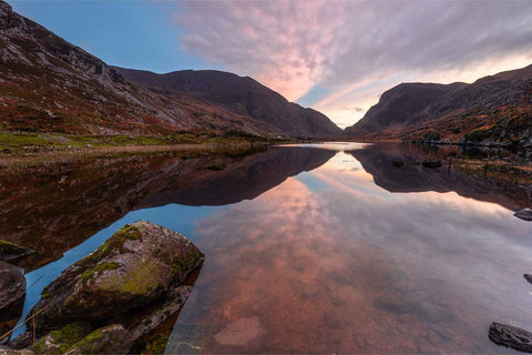 Sunset over the Gap of Dunloe with mountain reflections in river, Co. Kerry, fine art landscape photograph by Peter Cox