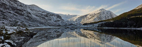 Snow-covered mountains reflected in Cummeenduff Lough, Macgillycuddy's Reeks, Co. Kerry, Ireland, fine art landscape photograph by Peter Cox