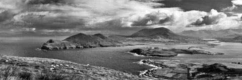 Black and white panoramic from Geokaun Mountain, Valentia Island, Co. Kerry, fine art landscape photograph by Peter Cox