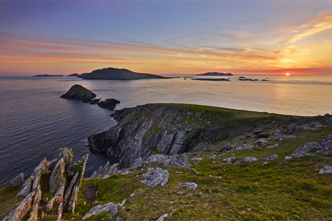 Sunset over Blasket Islands from Dunmore Head cliffs, Dingle, Co. Kerry, fine art landscape photograph by Peter Cox