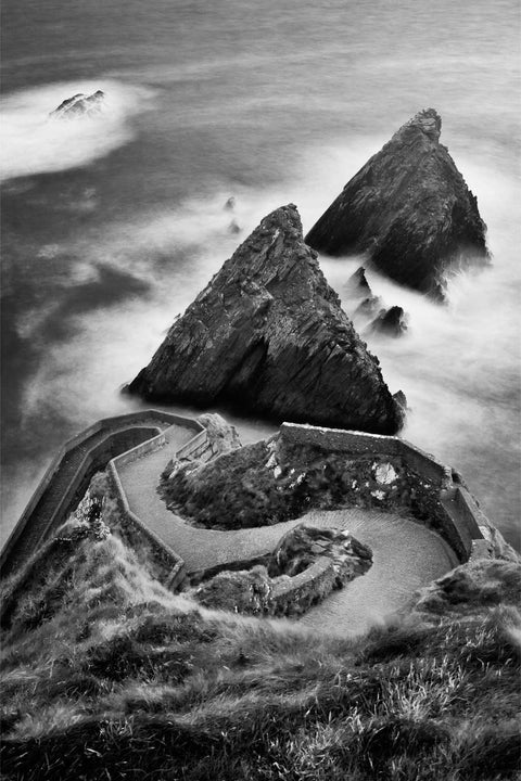 Black and white long exposure of Dunquin Harbour, Dingle Peninsula, Co. Kerry, fine art landscape photograph by Peter Cox