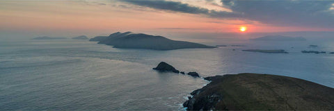 Aerial panorama of Dunmore Head and Blasket Islands at sunset, Dingle, Co. Kerry, fine art landscape photograph by Peter Cox