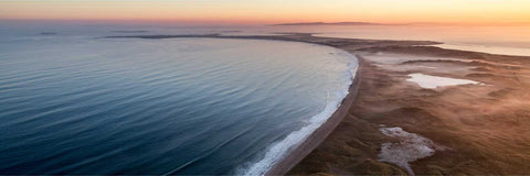Aerial view of the Maharees peninsula at sunrise on the Dingle coast, County Kerry