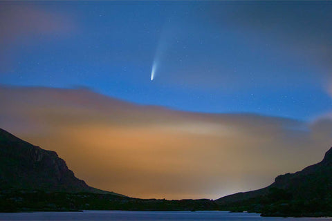 Comet NEOWISE streaking through the night sky over the Gap of Dunloe, Kerry, Ireland, fine art landscape photograph by Peter Cox