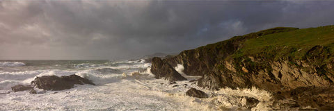 Storm waves crashing against rocky coastline along the Atlantic Drive, Achill Island, Mayo
