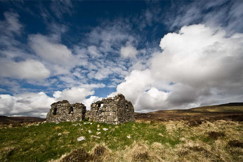 Ruined cottage on a blustery day in the Ox Mountains, Co. Sligo, Ireland, fine art landscape photograph by Peter Cox