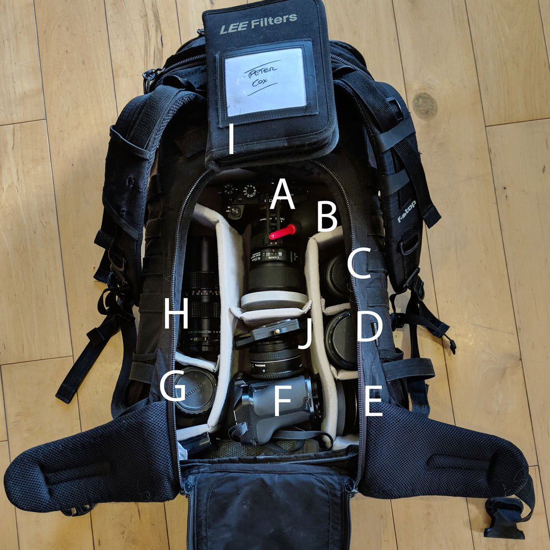 The contents of my camera gear bag