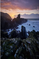 Sunset over Dun an Oir ruins and sea stacks on Cape Clear Island, Cork, fine art landscape photograph by Peter Cox